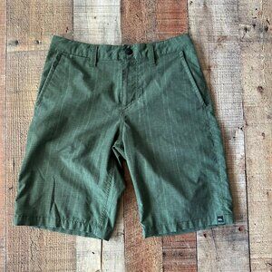 Quiksilver Boys Green Board Shorts 26” With Button & Zip Closure